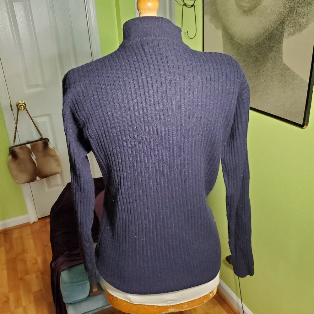 Plush Cashmere Navy Blue Turtleneck Top - Picture 4 of 4